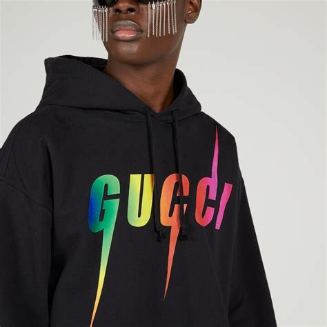 GUCCI Felpa nera in cotone con logo 